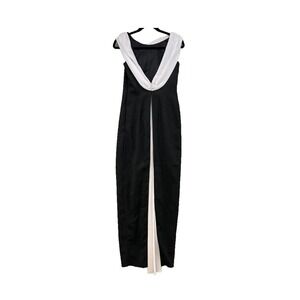 Ball Gown Dress Black White Rhinestone Sleeveless Long Womens Size 6